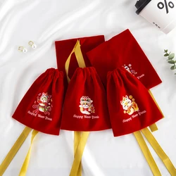 10Pcs Lovely Red Jewelry Drawstring Bag New Year Gift Packaging Pouches Candy Melon Seeds Peanuts Organizer Earrings Ring Pocket