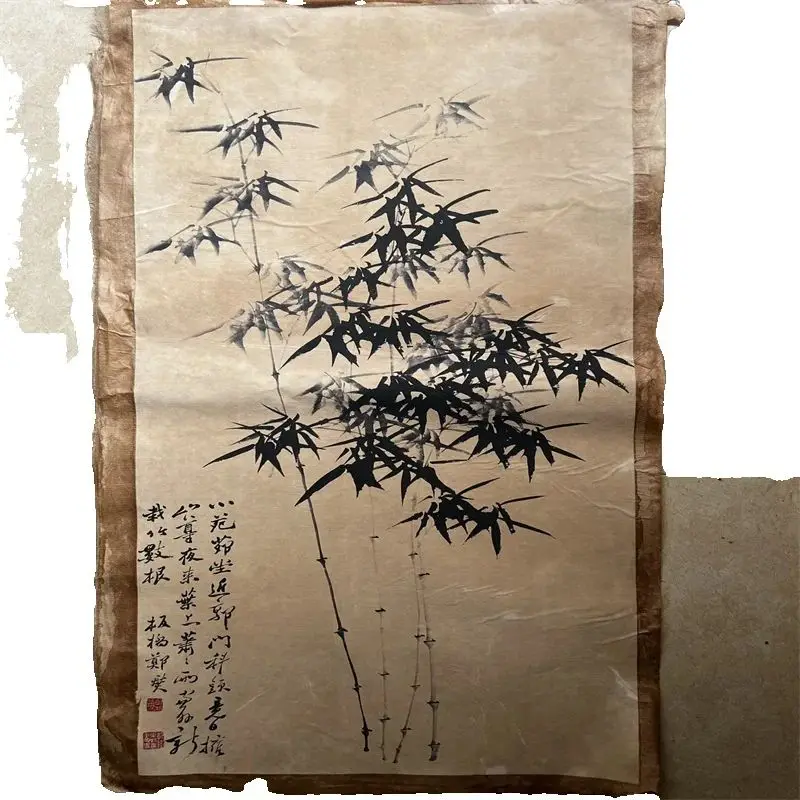 

China Old Scroll Painter's Rice Paper Wall Art Slice Zheng Banqiao's Bamboo Painting Traditional Asian Decor
