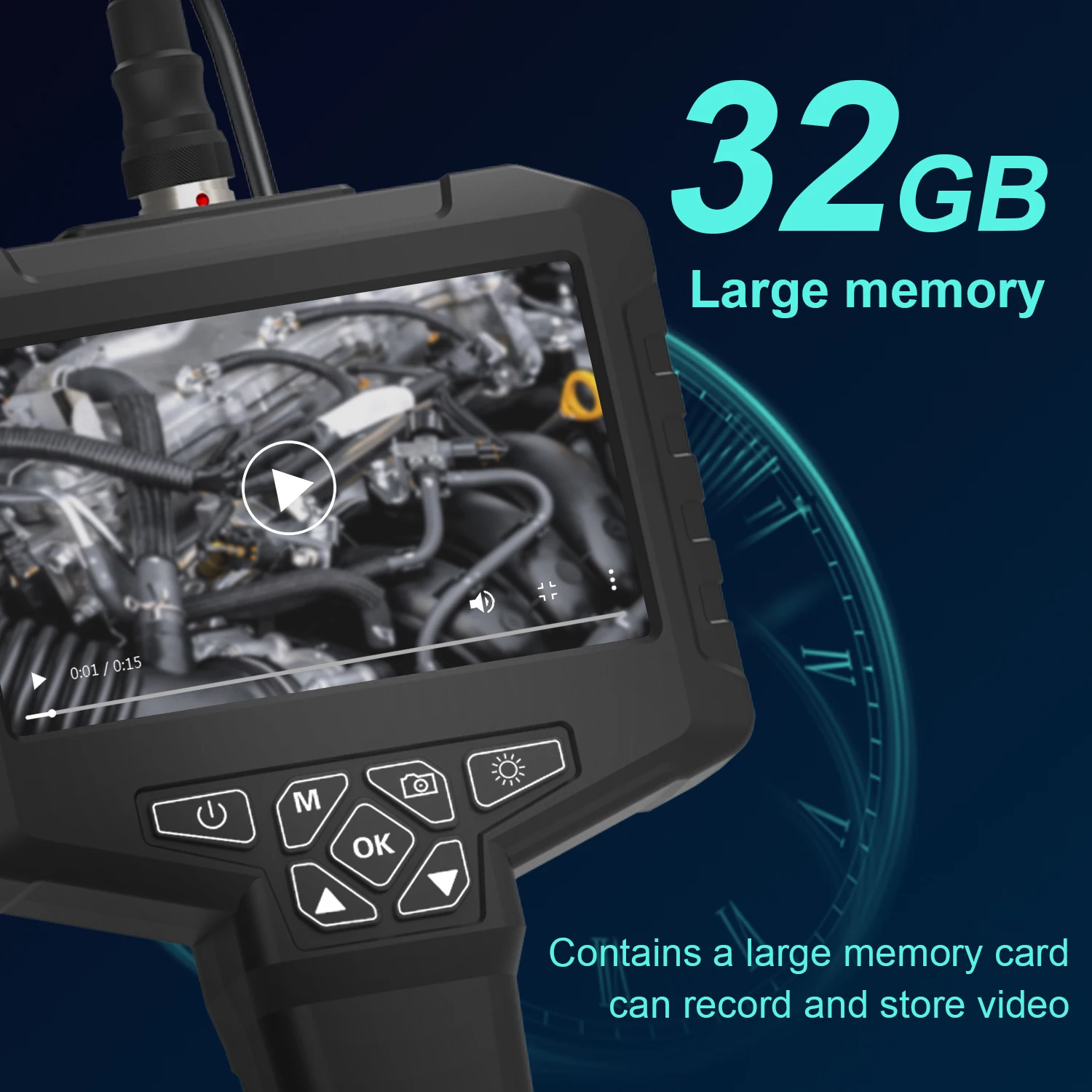 조명이 달린 내시경 카메라, 5 인치 IPS 스크린, 듀얼 렌즈 7.9mm, 1080P 파이프 스네이크 검사 비디오 카메라, 32GB TF 카드 포함
