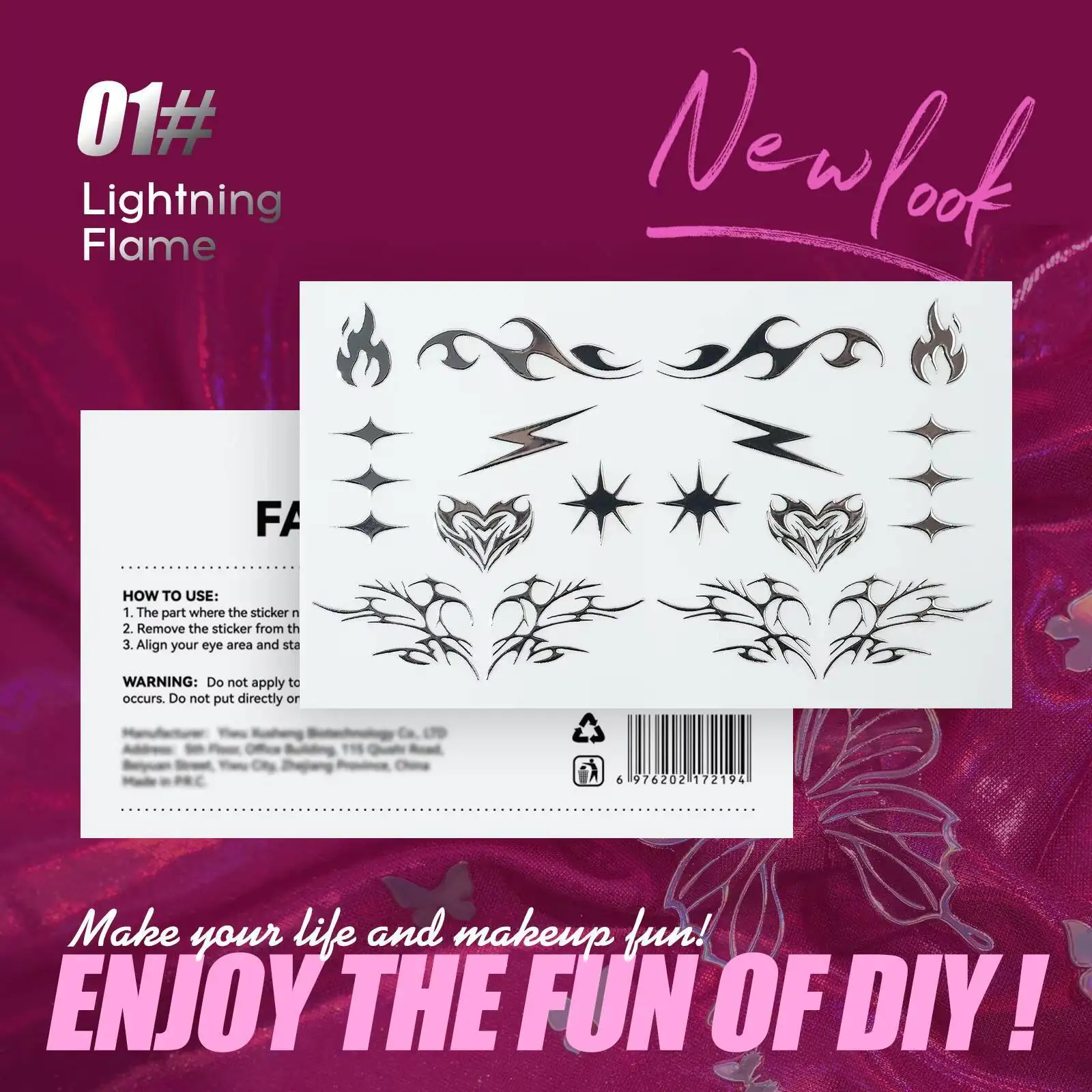 MLSMILE MLSMILE ホログラフィックフェイスタトゥーステッカー：防水3Dグリッターアイメイク＆アイライナーステッカー