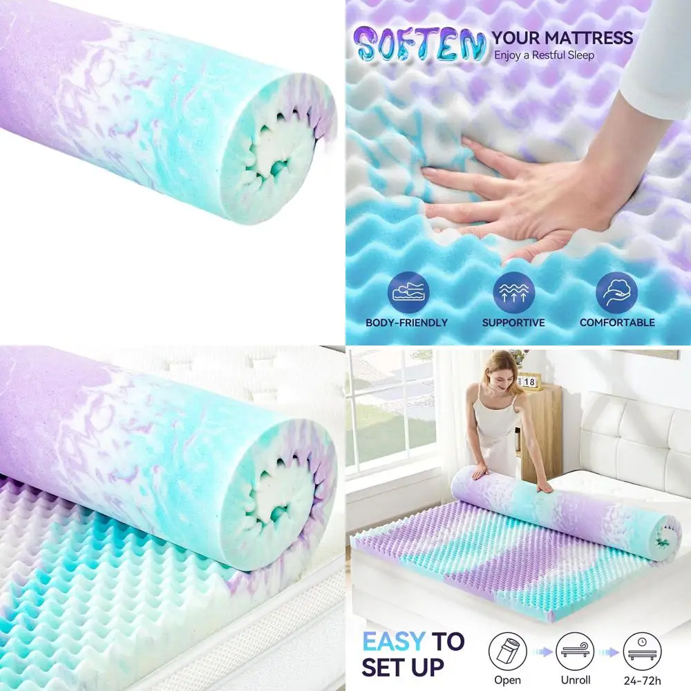 

Queen Size 2 Inch Egg Crate Foam Mattress Topper for Back Support and Pain Relief, Soft Bed Pad, CertiPUR-US Certified, Vibrant