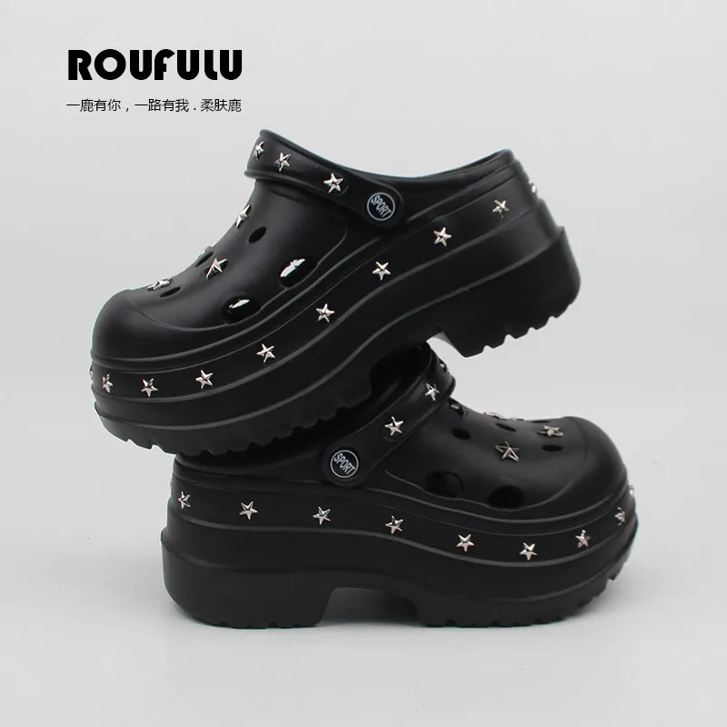 

Women's Summer Thick-soled Fashionable Girl Hole Shoes Original Trendy Cool Five-pointed Star Rivet Sandals