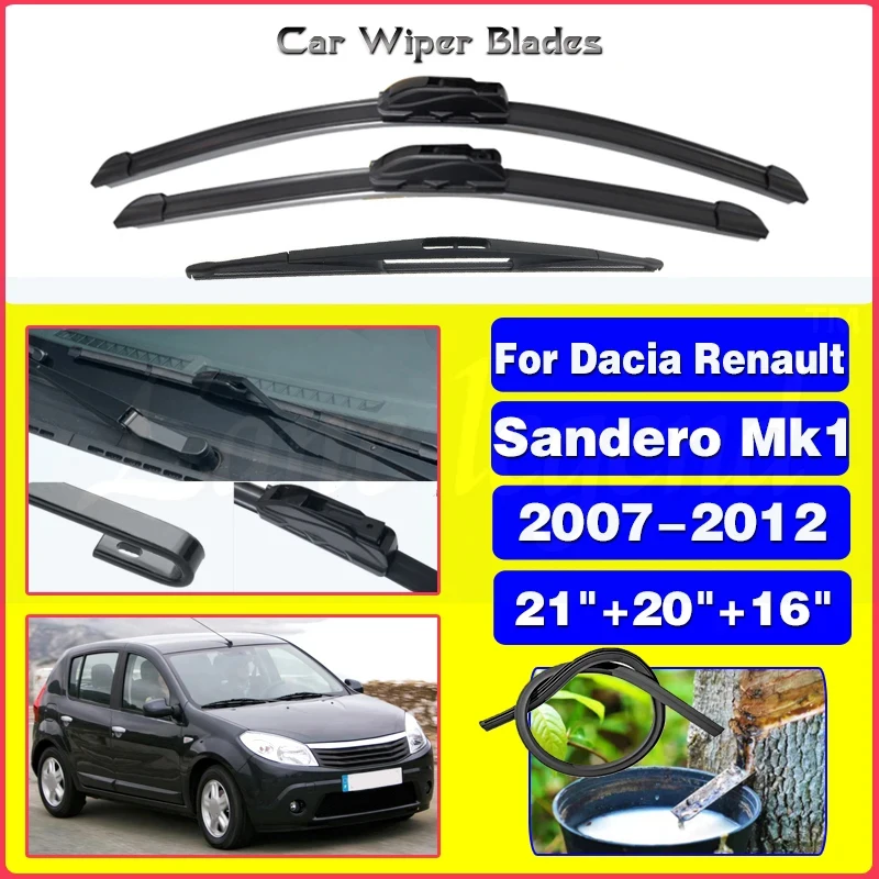 

Wiper Front Rear Wiper Blades Set Kit For Dacia Renault Sandero MK1 2007-2012 2008 2009 2010 Windshield Windscreen 21"+20"+16"