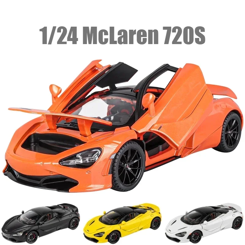 1/24 McLaren 720S Diecast coche de juguete vehículo miniatura Convertible modelo tirar hacia atrás sonido y luz colección regalo para niños F