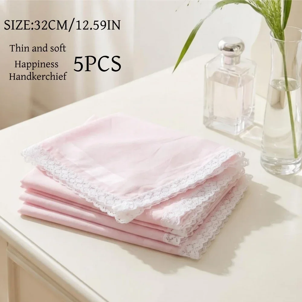 Lightweight 5Pcs Wedding Blessing Handkerchiefs Soft Fabric Lace Trim Hankies 32CM/12.59IN Gift for Parents and Friends