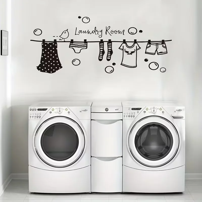 Charming Cartoon Vinyl Wall Decal for Laundry Room - Easy Stick & Peel, Removable Matte Finish Home Decor, Classic Style, Cartoo