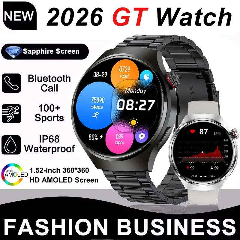 

2026 New GT Watch Men Smart Watch Heart Rate Health Monitor Weather Count Steps Sports HD Bluetooth Call Smartwatches For HUAWEI