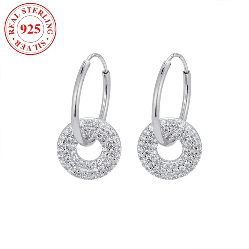 

925 Sterling Silver Circles Full of Diamonds Women's Earrings Hypoallergenic Suitable for Women's Holiday Gifts