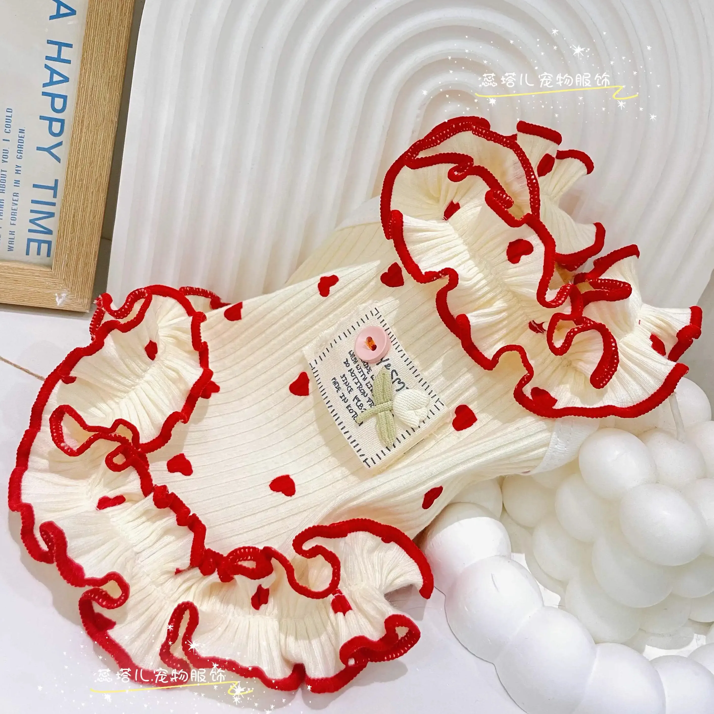 Fashion Soft Cotton Pet Dog Puppy Clothes Trendy Simple Heart Print Cute Princess Dress For Small Medium Dog Summer Dog\'s Skirts