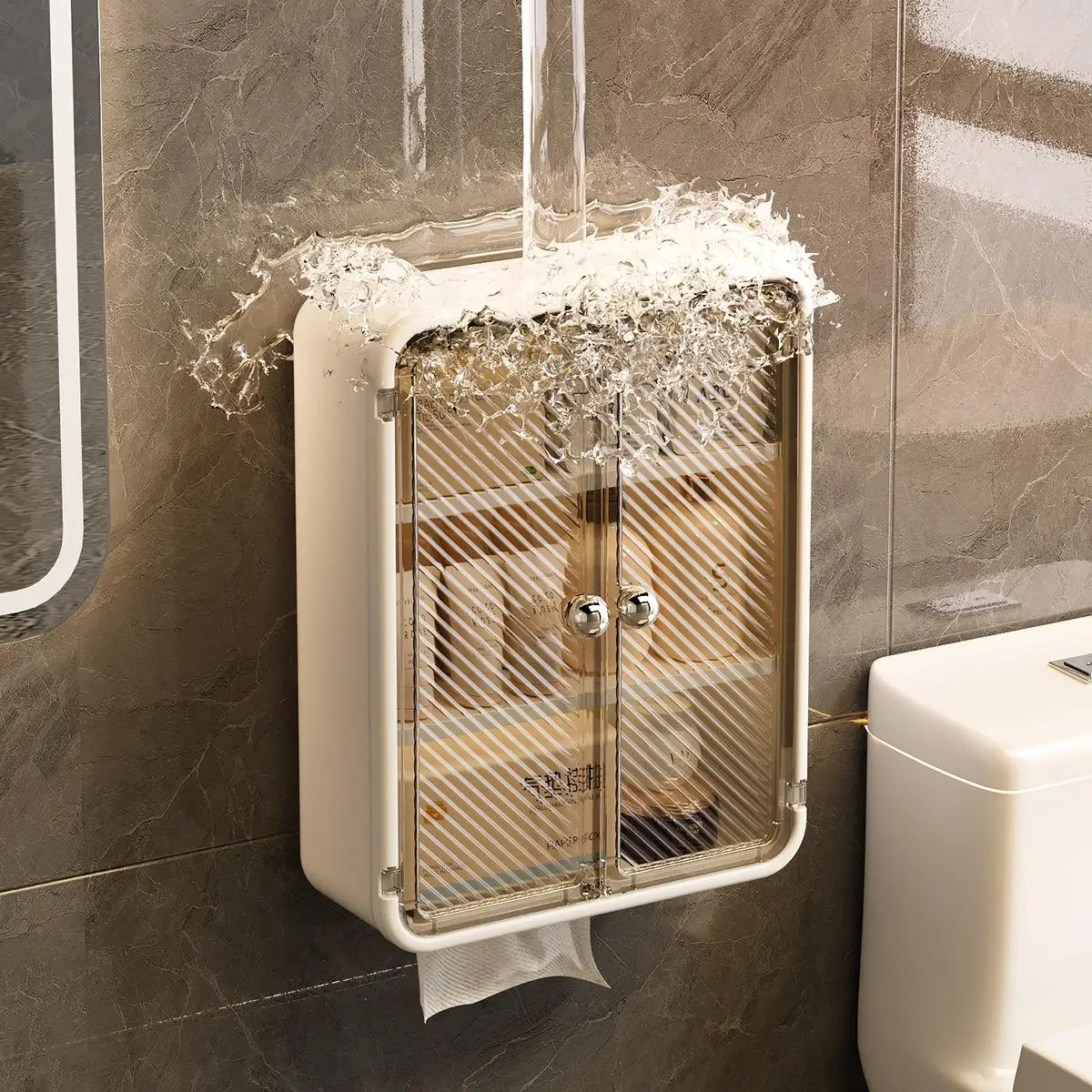 High Aesthetic Value Wall-Mounted Plastic Storage Box Disposable Face Towel Holder Bathroom Tissue Box round Shape Home Organ...