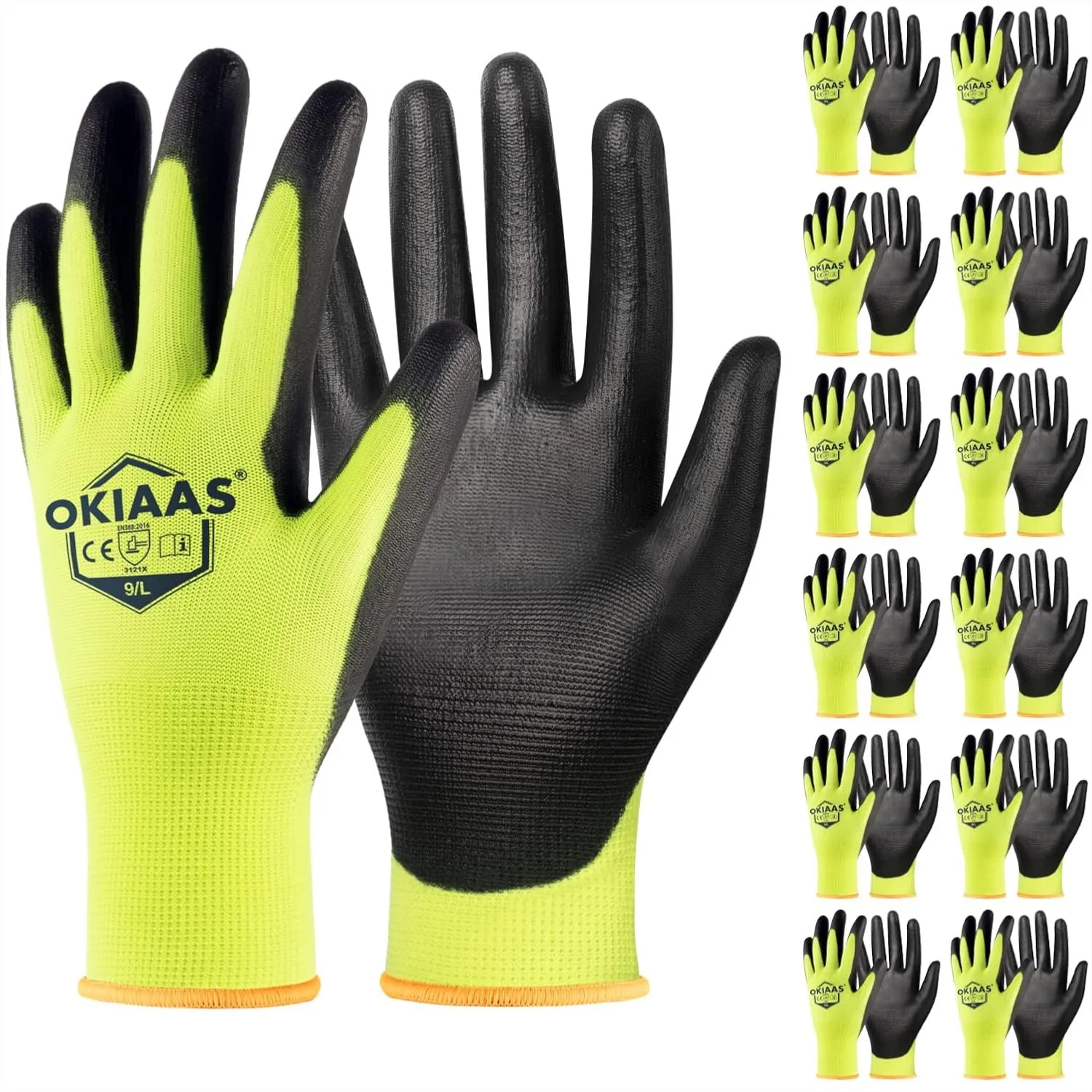 

Work Gloves for Men, Ultra Thin Lightweight with Grip, 12 Pairs Bulk Pack Polyurethane Coating Safety Gloves for Construction