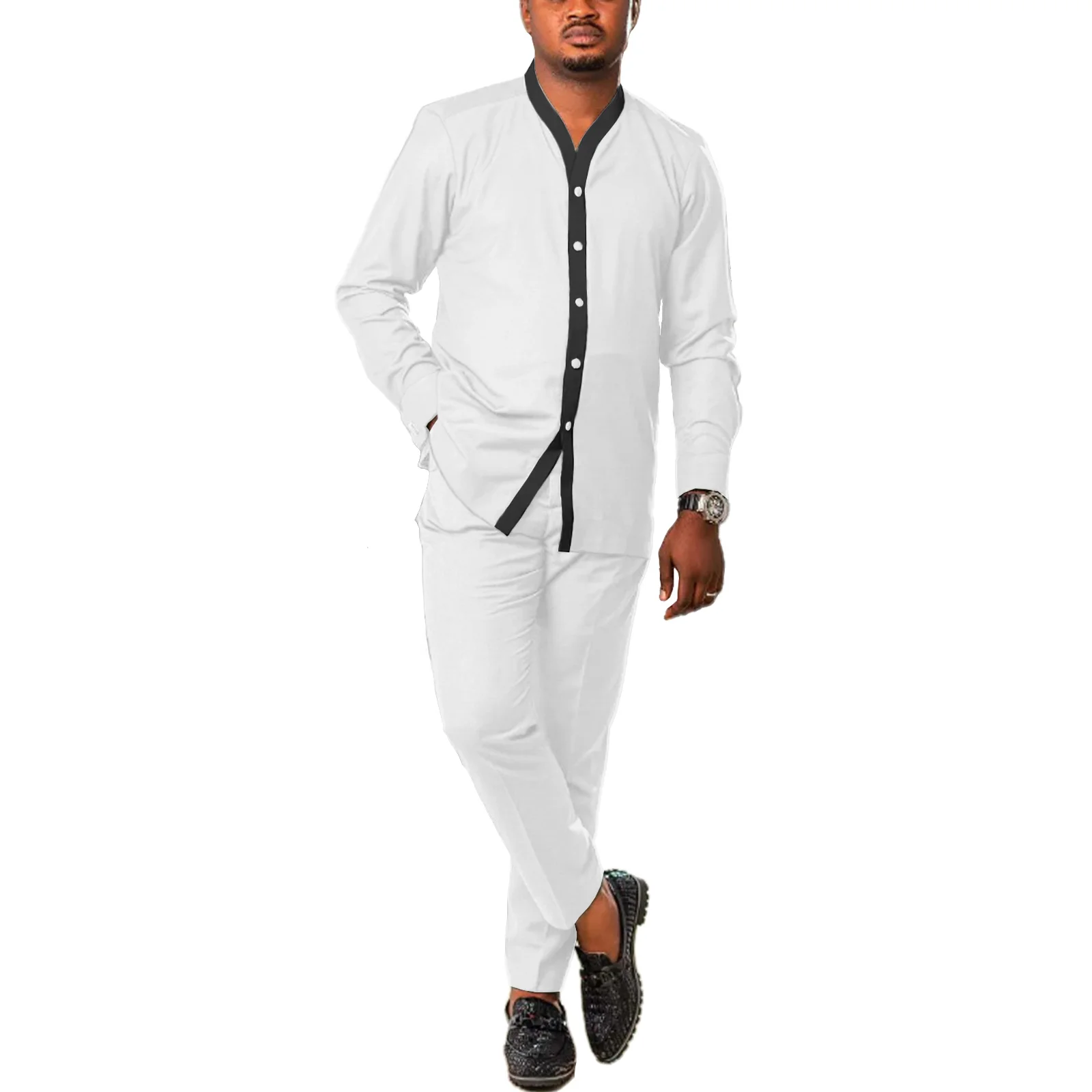 

Men's African Suits 2 Piece Shirt Pants Fashion Long Sleeve Button Down Dashiki Outfit Casual Tribal Attire V2216397