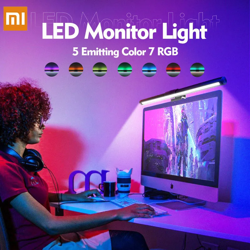 

Светодиодный ночник Xiaomi RGB с монитором, флексовая Светодиодная настольная лампа с USB, настольное освещение для компьютерных игр, плавное затемнение экрана, для спальни, прикроватного столика