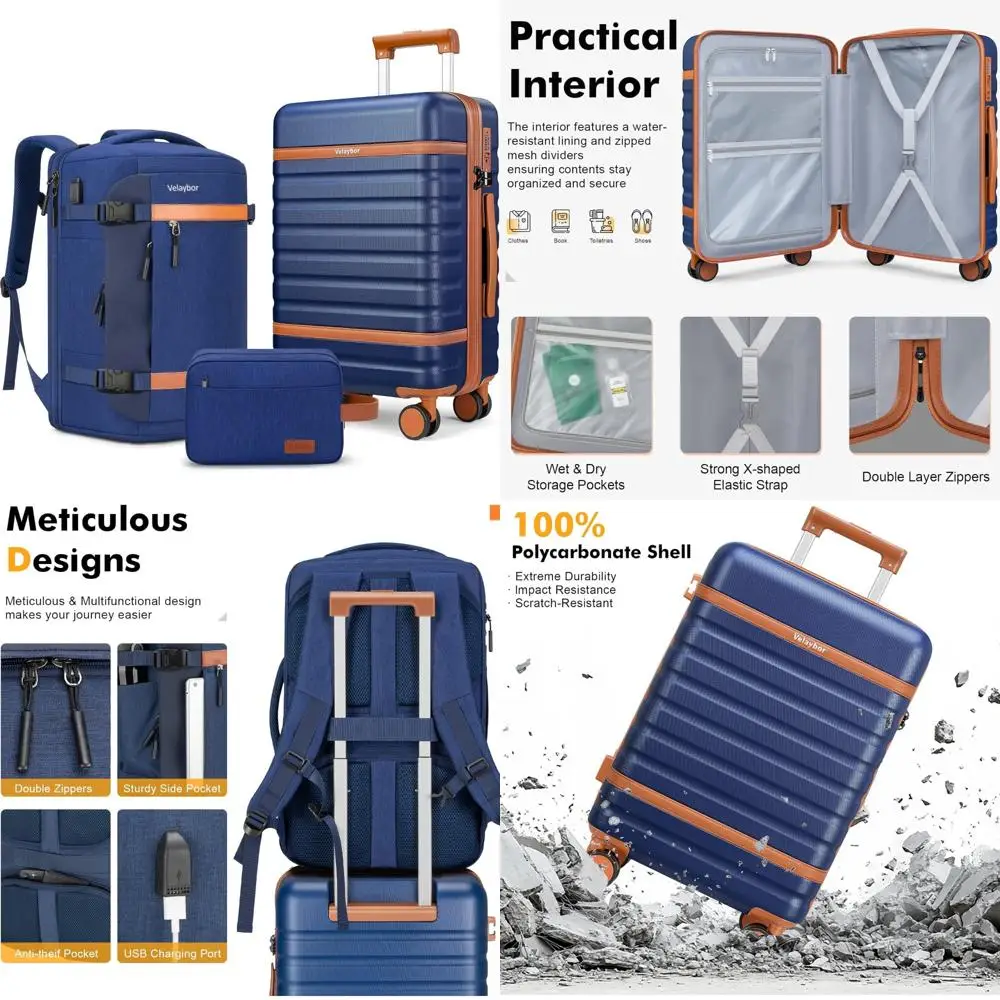 

Набор чемоданов из 3 предметов с легкой твердой поверхностью, замком TSA, молниями YKK, 20-дюймовым чемоданом для путешествий