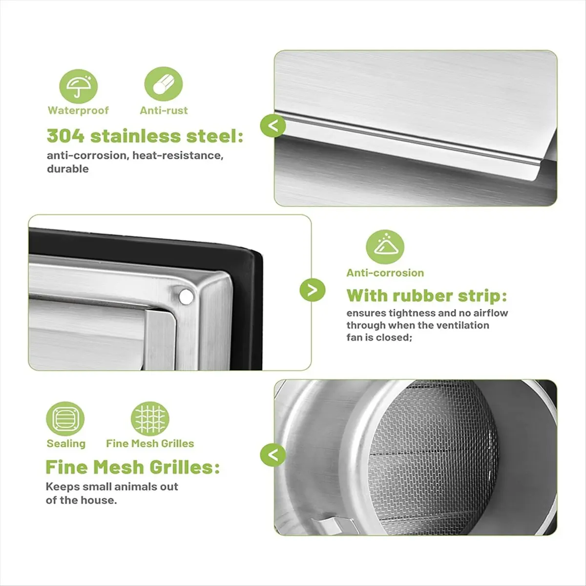 [Great Sell】 Ventilation Grille 150mm Stainless Steel Air Vents Cover, Louvered Grille Cover Vent Flat Ducting Air Vent
