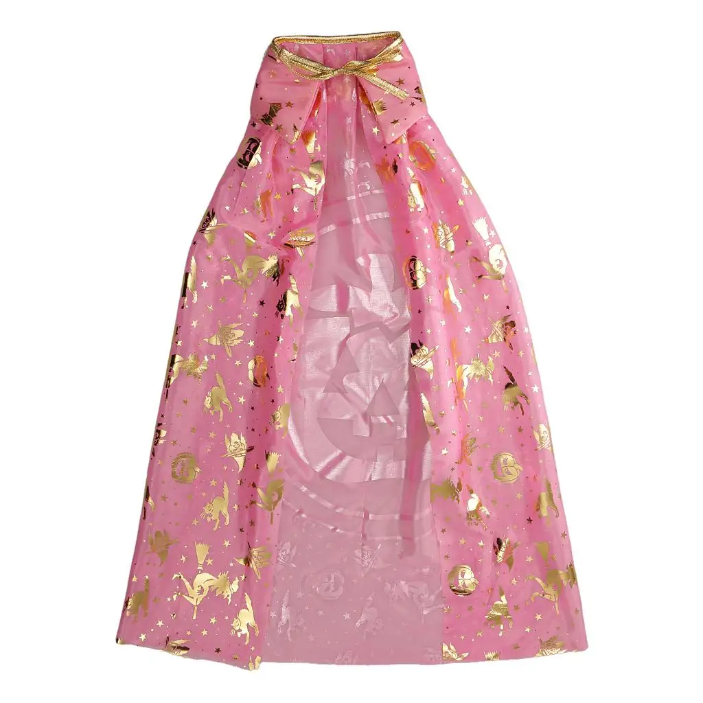 

Kids Halloween Costume Wizard Witch Cloak Robe Pumpkin Style Cape Pink Gold