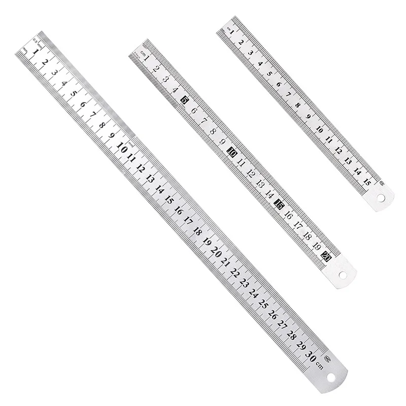 Metal Ruler Stainless Steel Straight Ruler Student Rulers Measure Woodworking Drawing Precision Measuring Tools 15/20/30cm