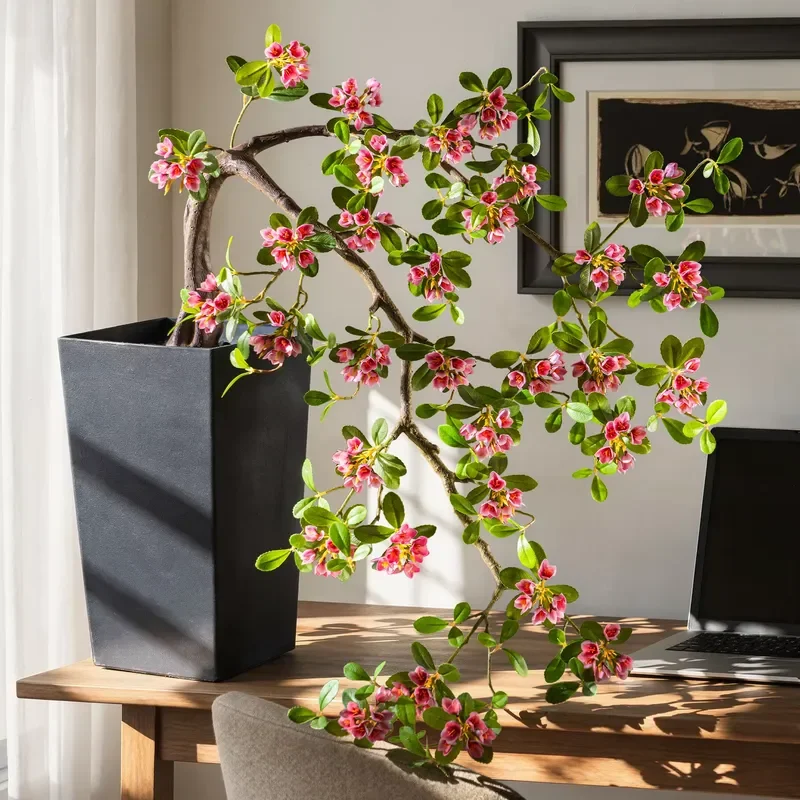 Artificial Trumpet Flower Tree with Green Leaves Silk Plant in Plastic Pot for Home Garden Wedding Arch Christmas Decoration
