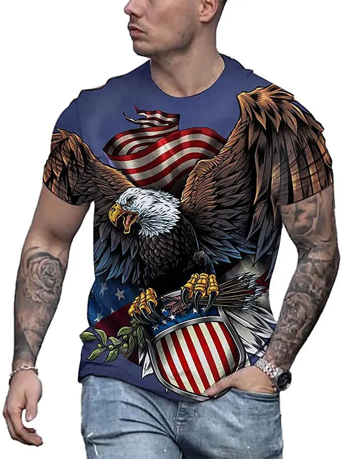 New USA Flag Series Eagle Print T-shirt for Men 3D Fashion Teenage Personality Round Neck Tops Summer y2k Streetwear Clothing