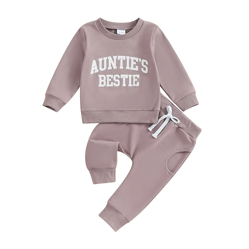 Toddler Baby Girl Spring Outfit Aunties bestie Long Sleeve Letter Sweatshirt Pants Clothes Set baby girl outfit