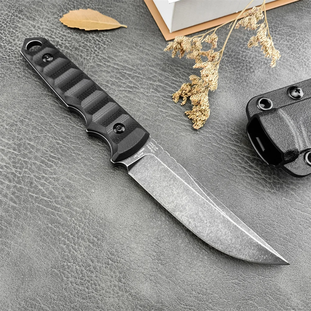 Ryu Tactical Tanto FX-634 Fixed Blade Pocket Knife D2 Black Stonewashed Blade G10 Handles with Kydex Sheath Protable Knife