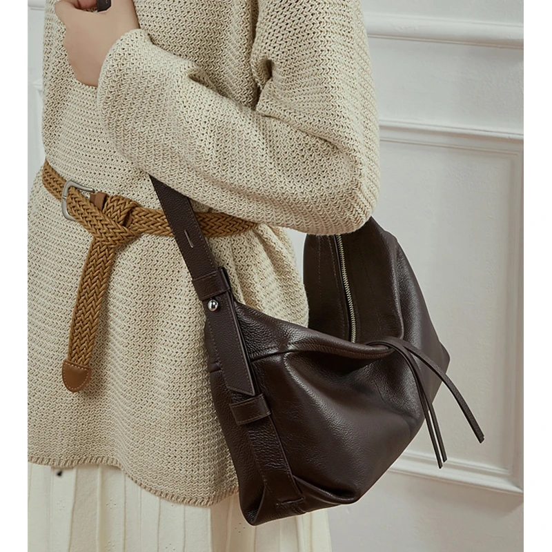 Toptrends خمر جلد طبيعي المتشرد حقائب كتف للنساء 2025 الفاخرة مصمم لينة Crossbody المحافظ مكتب حقائب سيدات