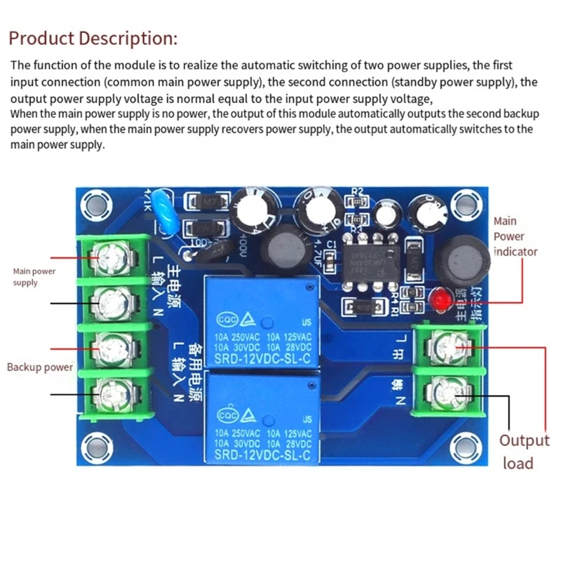 Backup Battery Switching Module AC85V-240V 110V 220V 230V 10A Double Power Supply Automatic Switching Controller Module