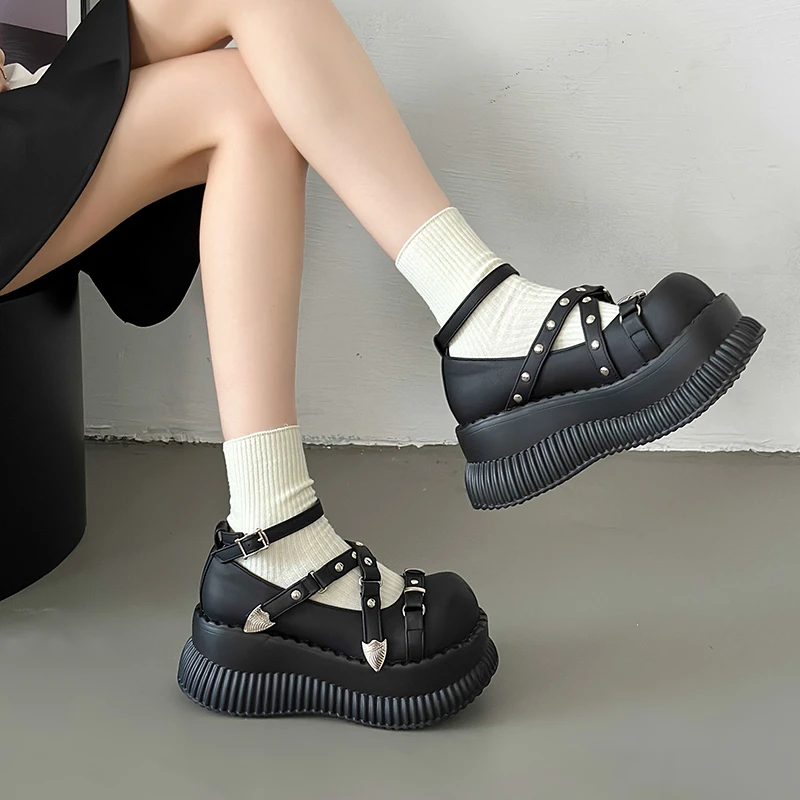 2023 Y2K Girls Mary Janes Pumps Buckle Thick Weges Round Toe Platform Shoes Cute Sweet  Lolita  Classic Brand Pumps