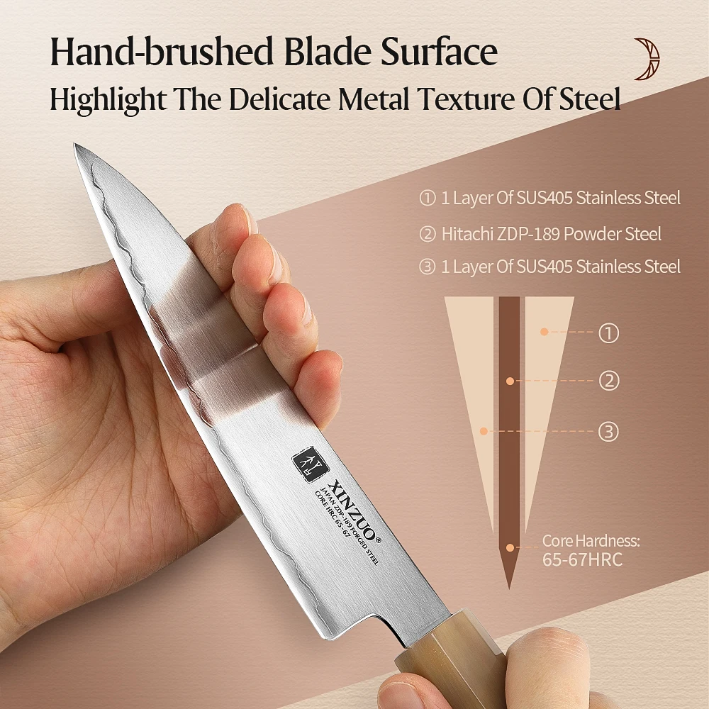 XINZUO 5.5\'\'Inches Utility Knife Small Kitchen Knife Powder Steel Core Stainless Steel Easy Carry Paulownia Wood Gift Box