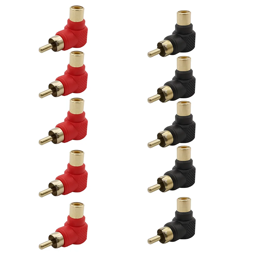 5Pairs Right Angle RCA Male to Female Connector Audio AV Elbow Plug Jack Extender 90 Degrees L Shape RCA Adapter Black & Red