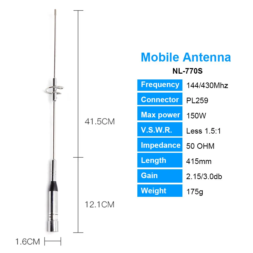 NAGOYA-antena NL-770S PL259, Conector de doble banda UV 144/430MHz, 150W, 2,15/3.0dBi, Walkie Talkie, tipo SL16/UHF-J/M