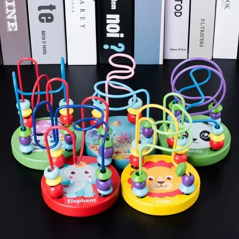 Baby Montessori Educational Math Toy Wooden Mini Circles Bead Wire Maze Roller Coaster Abacus Puzzle Toys For Kids Boy Girl Gift