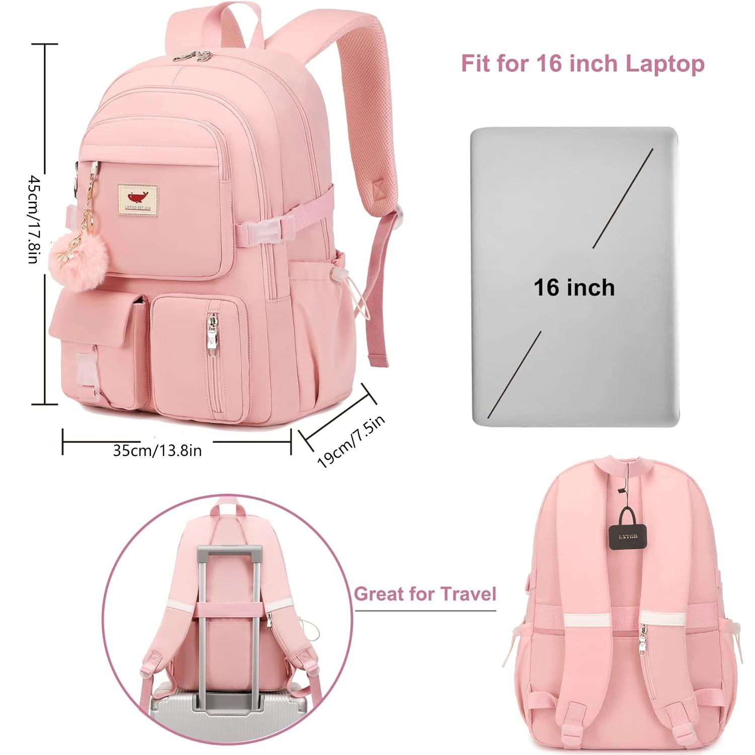 Laptop Backpack 15.6 Inch Elementary Middle High School Bag College Backpacks with Lunch Box Pencil Pouch 3 PCS Set Travel Bookb