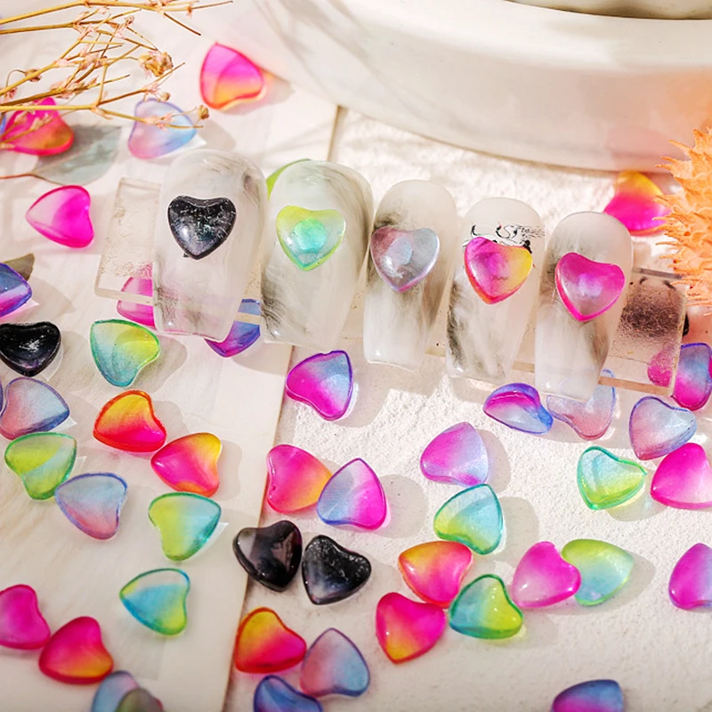 

50PCS/Pack Mixed Graduated Color Heart Nail Art Charms Resin Manicure Supplies Kawaii Nails Decoration Jewelry Accessories