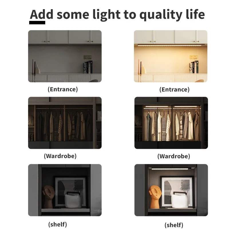 Cabinet Light USB Rechargeable Motion Sensor Led Three Colors In One Lamp For Kitchen Wardrobe Indoor Lighting 10/20/30/40/50cm