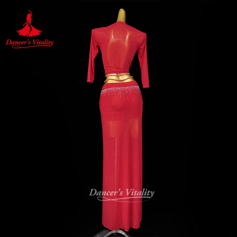 Belly Dance Performance Clothing Suit for Women Bellydance Half Sleeves Top+mesh Long Skirt 2pcs Oriental Professional Set Wear