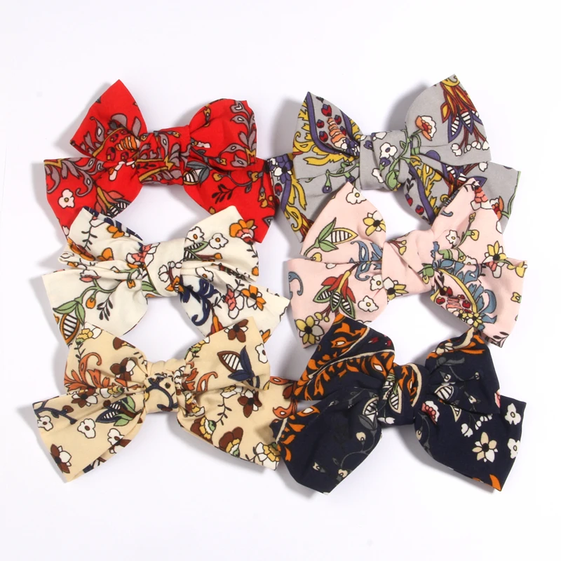 

6Pcs 4.8 inch 12cm Bow Boutique Hair bows Hair Accessories Hairclips Knot Hairgrips Bohemian Elegant Satin Hair Clips Hair