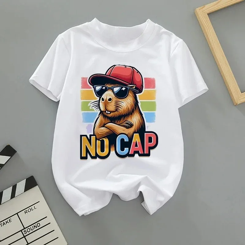 الصيف الكرتون لطيف كابيبارا طباعة الأطفال تي شيرت قصيرة الأكمام أزياء الفتيان والفتيات جولة الرقبة طفل رضيع التي شيرت الاتجاه #6