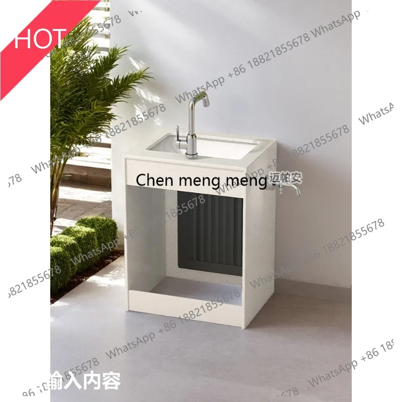 

03A Rock slab round edge stone outdoor floor-to-ceiling wash basin villa courtyard garden wash basin outdoor balcony wash basin