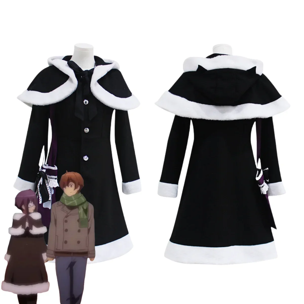 Anime Love, Chunibyo & Other Delusions Takanashi Rikka Cosplay Costume Black Winter Mao Coat Bag Wig Woman Cute Christmas Suit - view 2