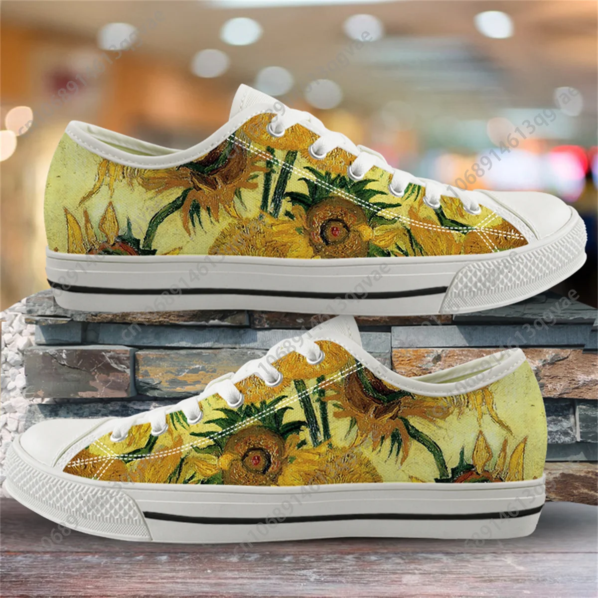 Van Gogh Oil Painting Sunflower Low Top Sneakers Mens Womens Teenager High Quality Canvas Sneaker Couple Shoes Custom Shoe