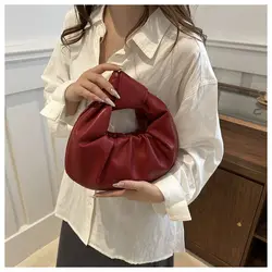 Women Girls Large Capacity PU Leather Shoulder Bags Solid Color Lightweight Handbags Fashion Underarm Bags Puffy Tote Bags