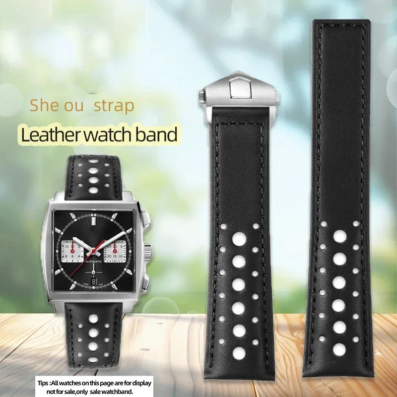 

Soft breathable crocodile leather Watchband blue For TAG HEUER Strap MONACO CARRERA Watch Band Bracelet Folding Buckle 22mm