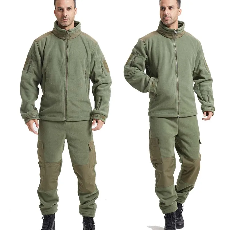 

Tactical Jacket Fleece Mens Pants Zipper Pockets Jacket 400GSM Thermal Suits Outdoor Winter Warm Zip Work Outwear Tops