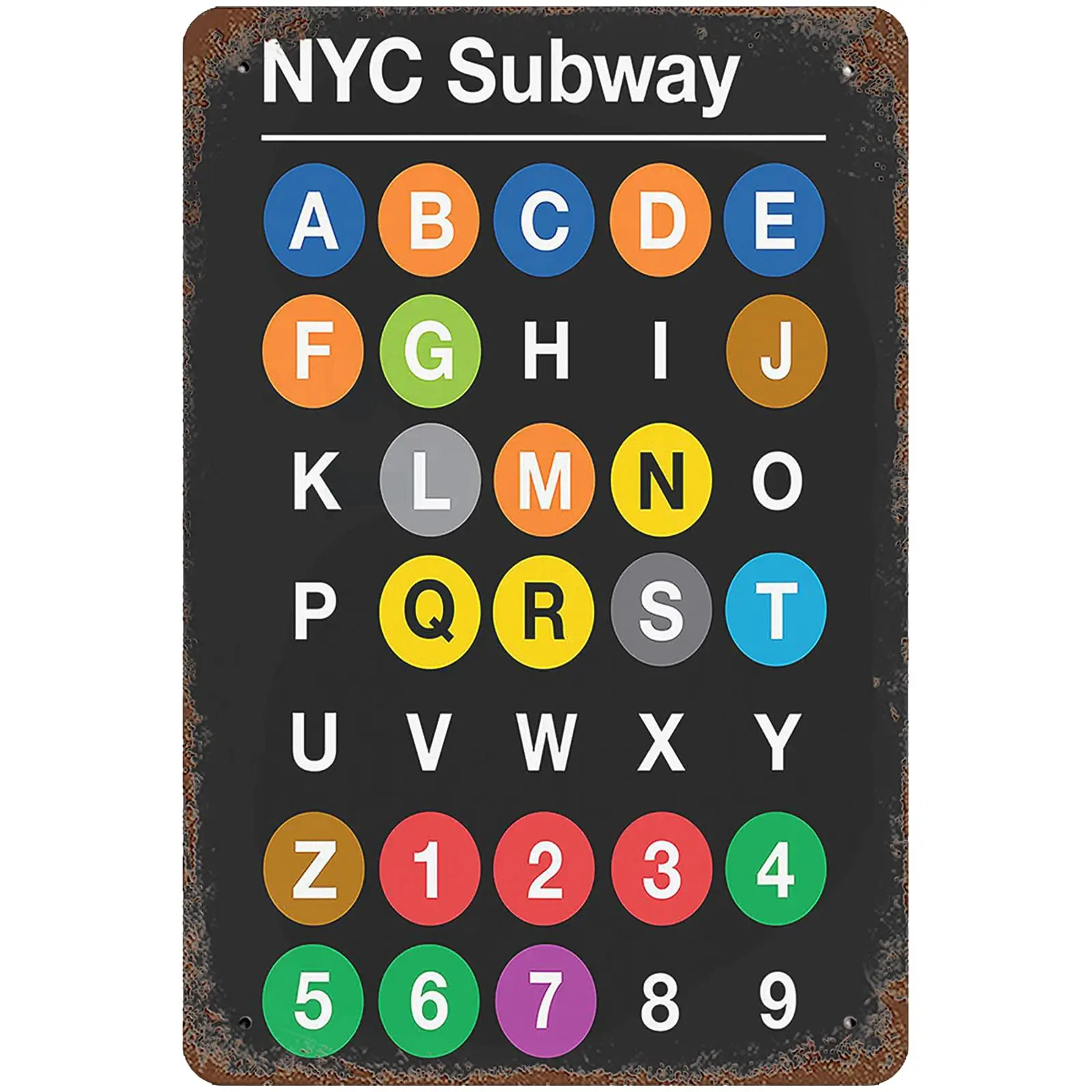 Mhlwan Vintage Metal Tin Sign es, NYC Subway Alphabet Wall Decor New York City Subway Map Plus Bonus Train Theme Poster for Home