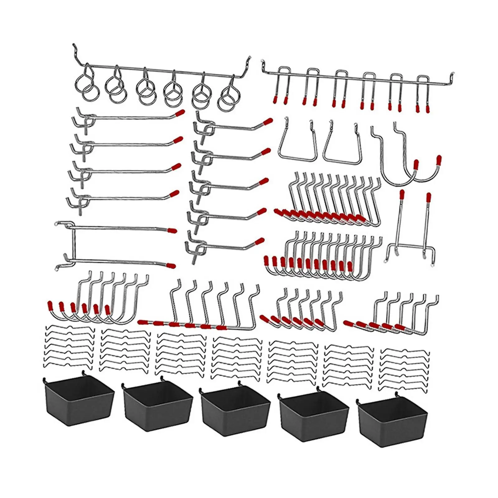 114x Pegboard Hooks Assortment with Bins Wall Pegboard Accessories Organizer Kit for Hiking Craft Room Tool Shed Hobby Supplies