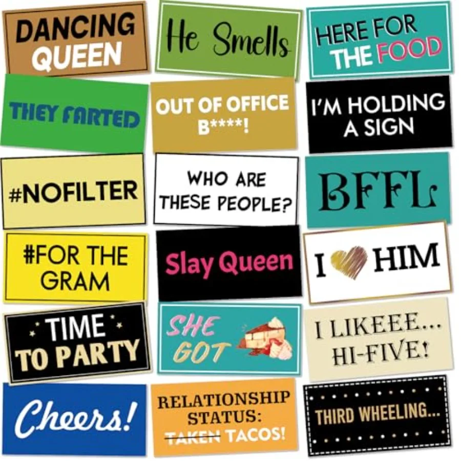 

24 Designs Fun Photo Booth Props Fun Photo Booth Sign Decorations Double Sided 11 x 5.5 Inch Funny Props for Photoshoot DIY Wat