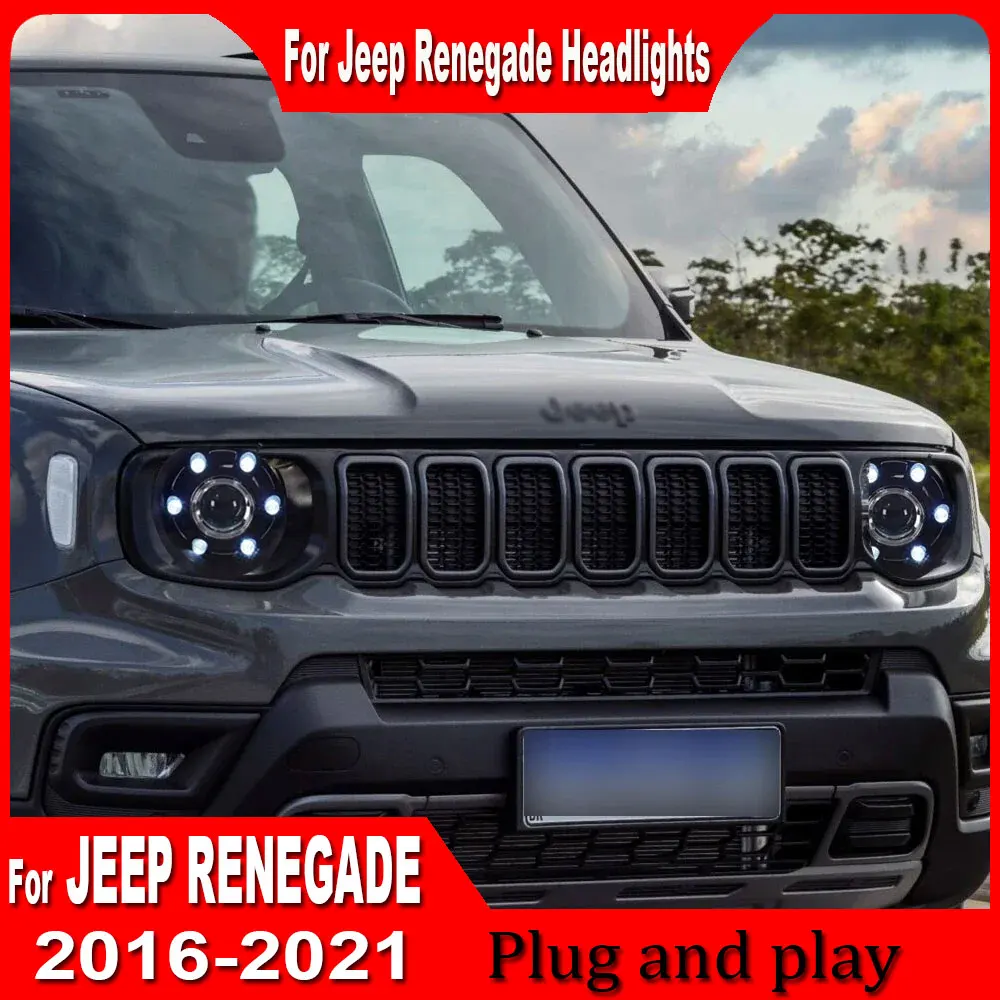 Car Headlight Assembly for JEEP Renegade 2016 2017 2018 2019 2020 2021 Full LED Head Light Daytime Running Light Plug and Play