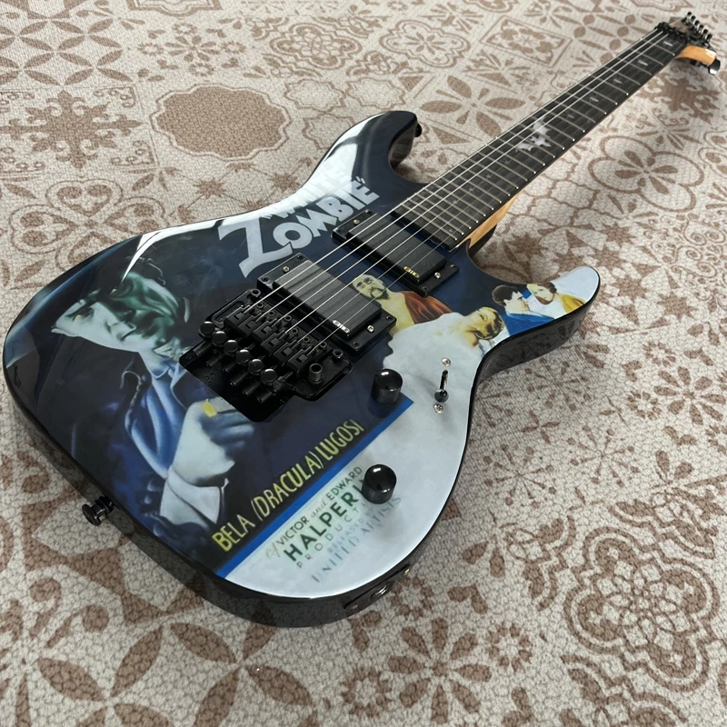 High-quality electric guitar; water transfer decal; double tremolo system; stainless steel frets; in stock with shipping