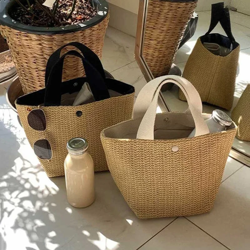 Fashionable Woven Bag, Retro Handbag, Straw Woven Bag, Women\'s Large Capacity Summer Beach Straw Bags Buckets Bag Travel Bag